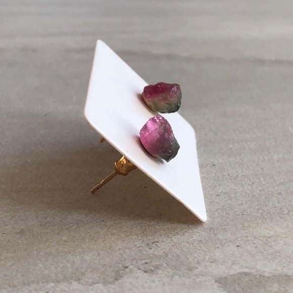 Raw Watermelon Tourmaline Earrings - Picture 3 of 5